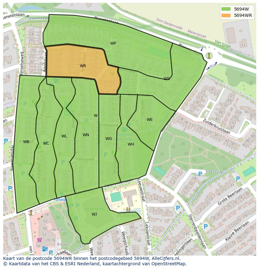 Afbeelding van het postcodegebied 5694 WR op de kaart.