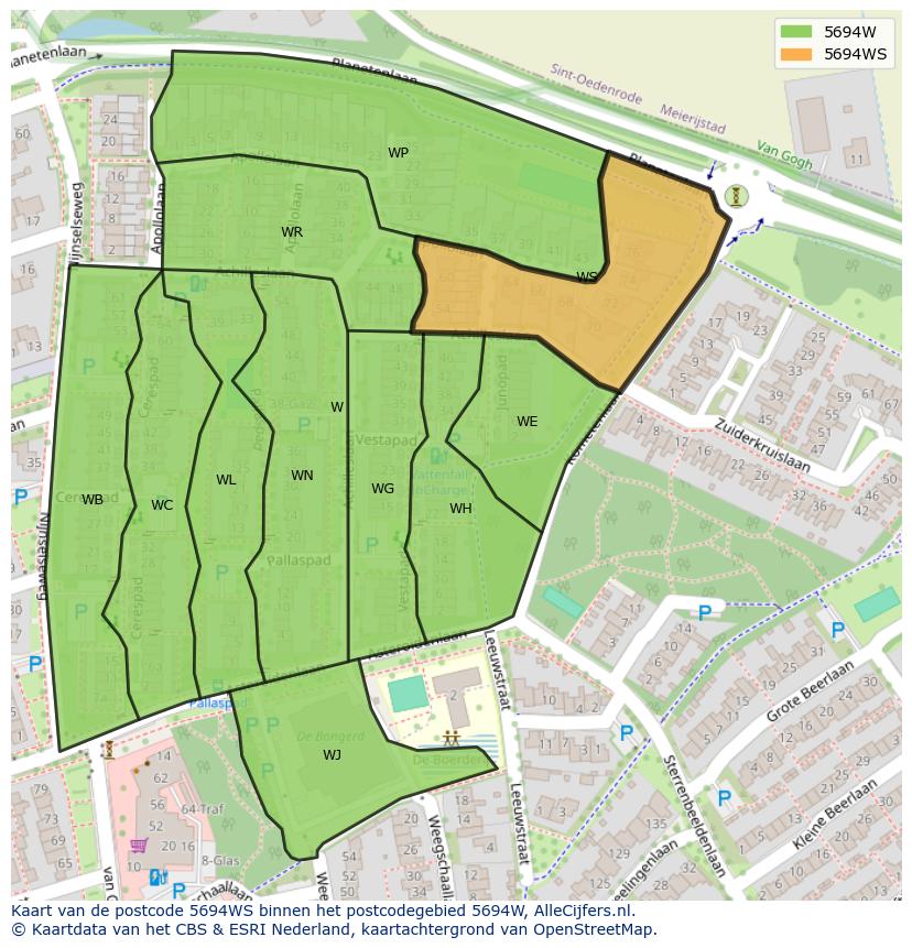 Afbeelding van het postcodegebied 5694 WS op de kaart.