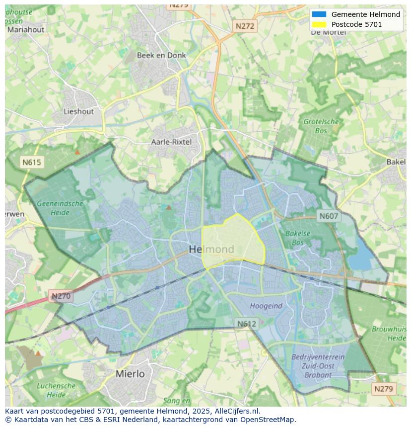 Afbeelding van het postcodegebied 5701 op de kaart.