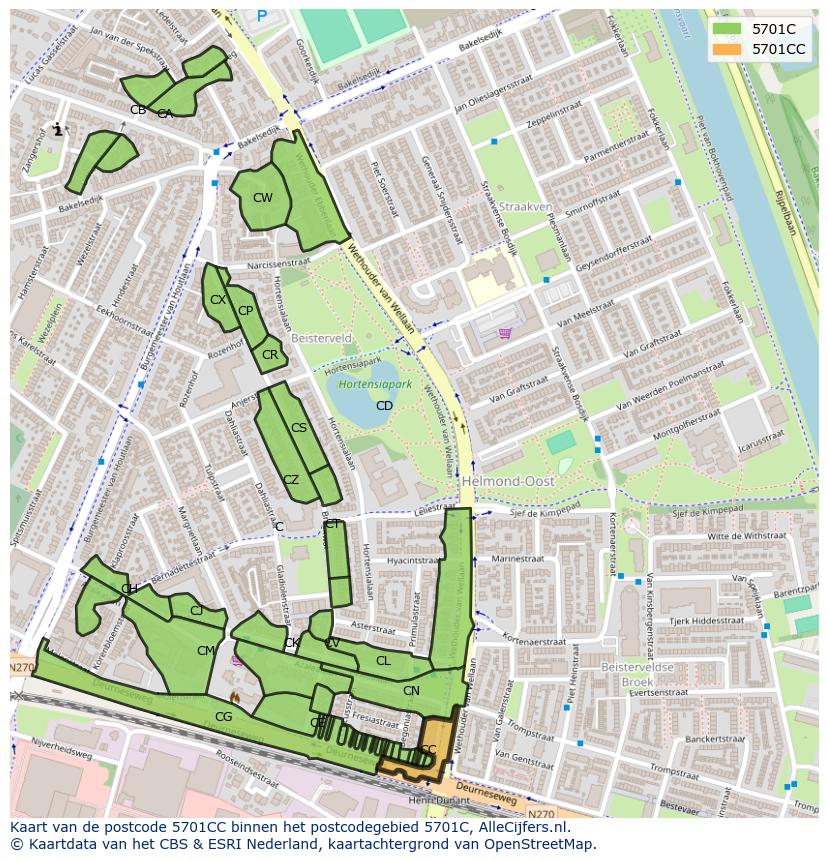 Afbeelding van het postcodegebied 5701 CC op de kaart.