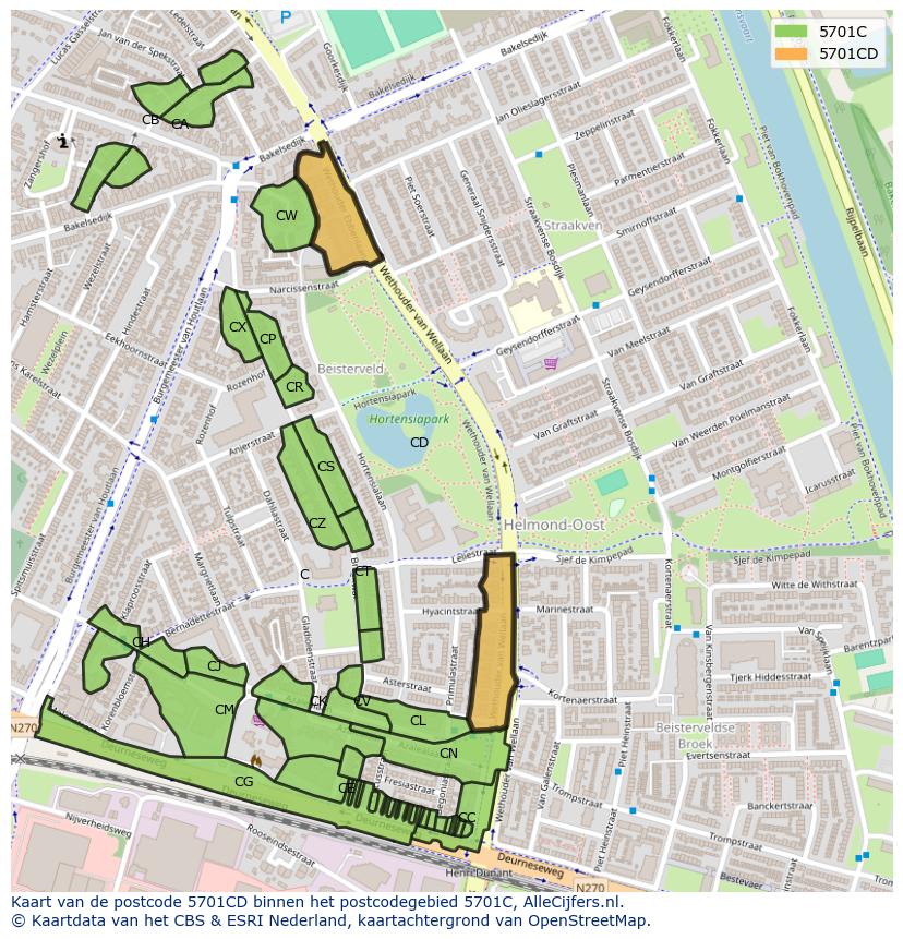 Afbeelding van het postcodegebied 5701 CD op de kaart.