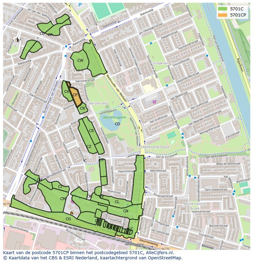 Afbeelding van het postcodegebied 5701 CP op de kaart.