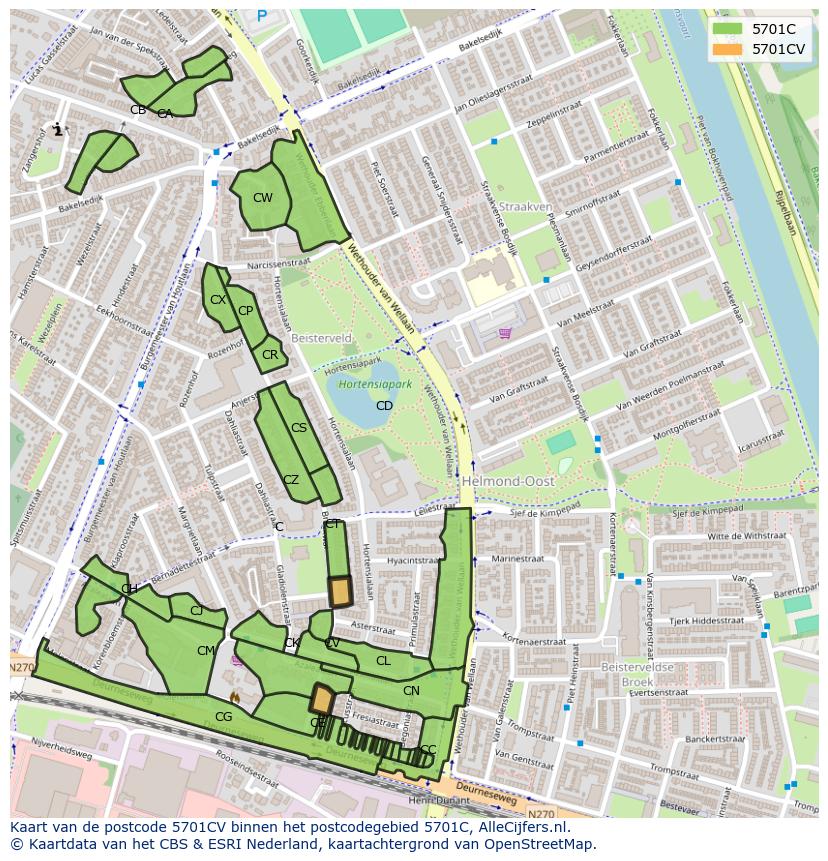 Afbeelding van het postcodegebied 5701 CV op de kaart.