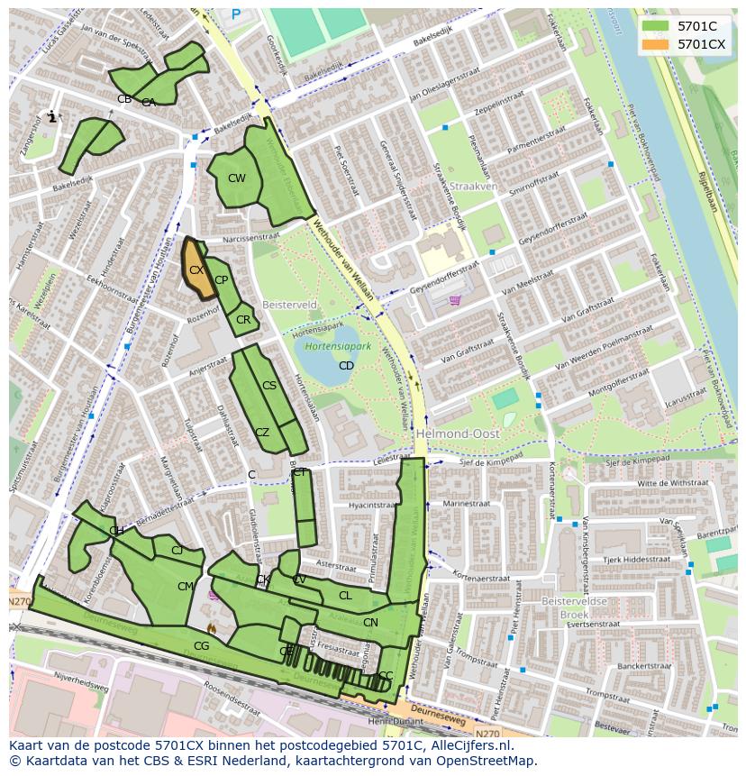 Afbeelding van het postcodegebied 5701 CX op de kaart.