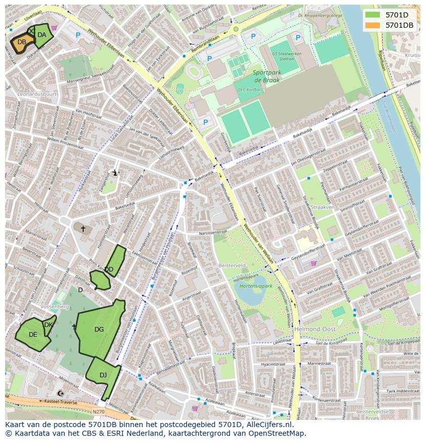Afbeelding van het postcodegebied 5701 DB op de kaart.