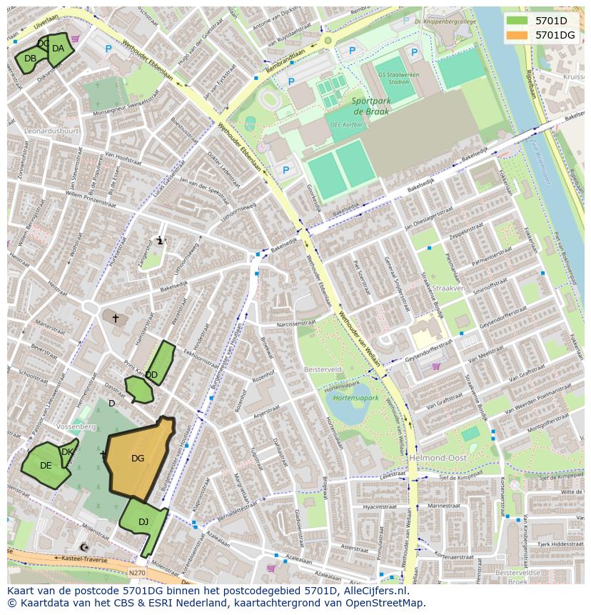 Afbeelding van het postcodegebied 5701 DG op de kaart.