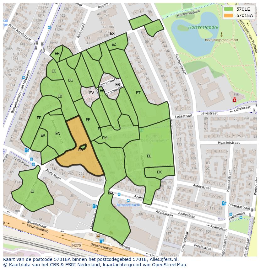 Afbeelding van het postcodegebied 5701 EA op de kaart.