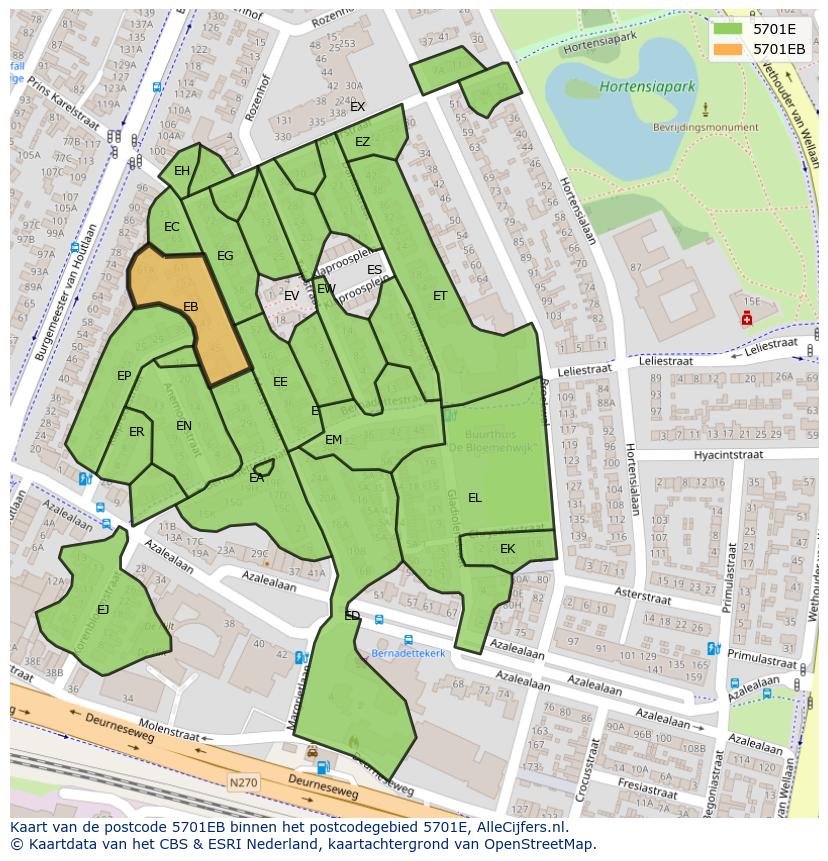Afbeelding van het postcodegebied 5701 EB op de kaart.