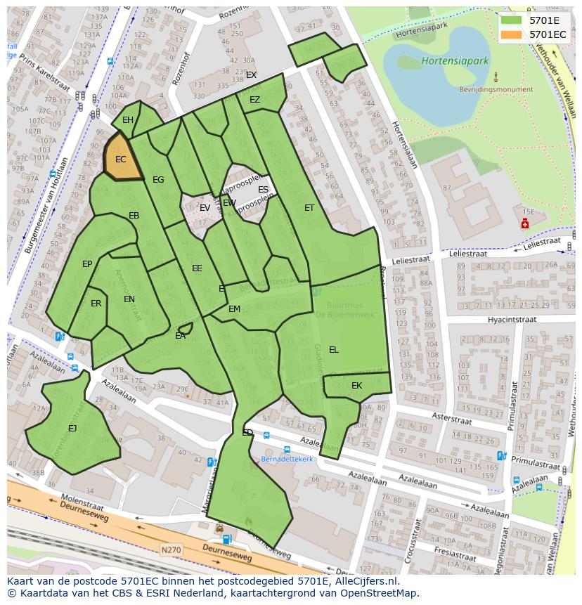 Afbeelding van het postcodegebied 5701 EC op de kaart.