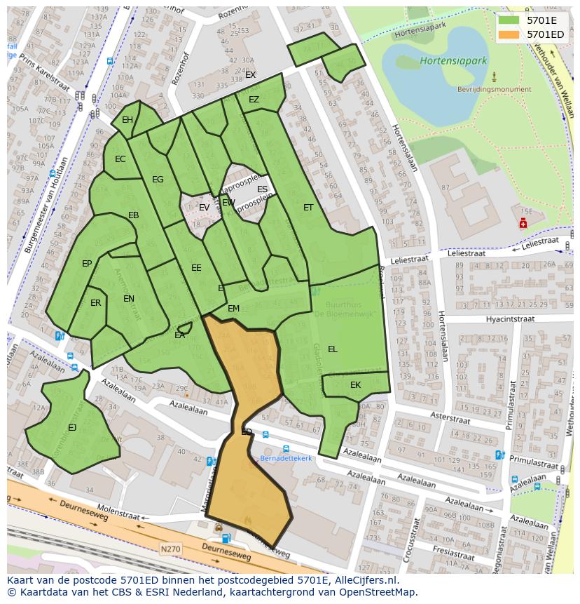 Afbeelding van het postcodegebied 5701 ED op de kaart.