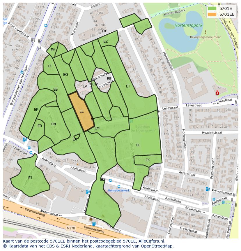 Afbeelding van het postcodegebied 5701 EE op de kaart.