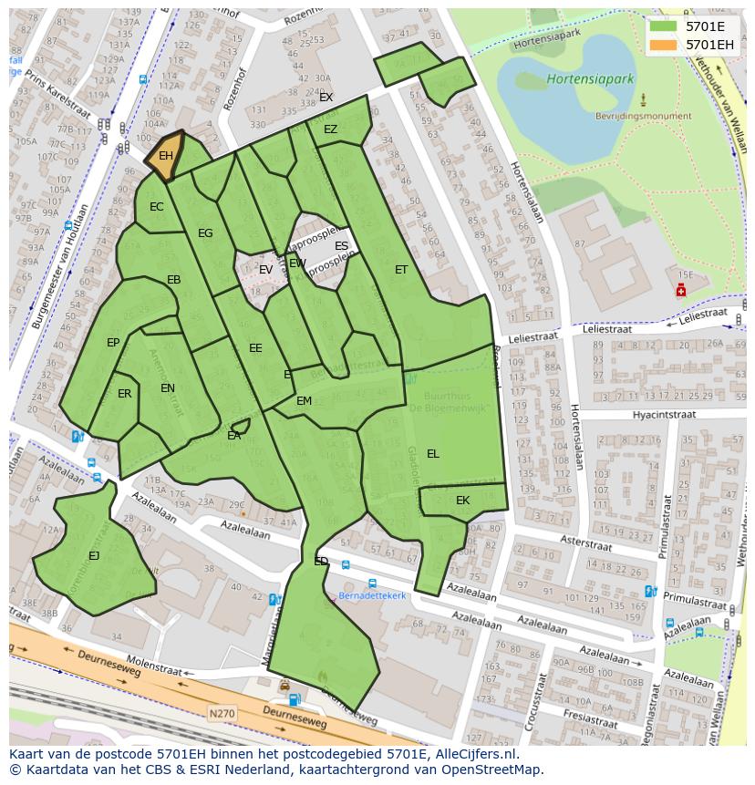 Afbeelding van het postcodegebied 5701 EH op de kaart.
