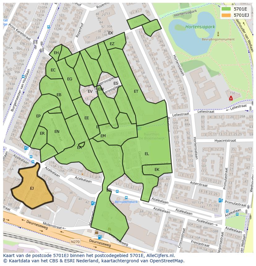 Afbeelding van het postcodegebied 5701 EJ op de kaart.