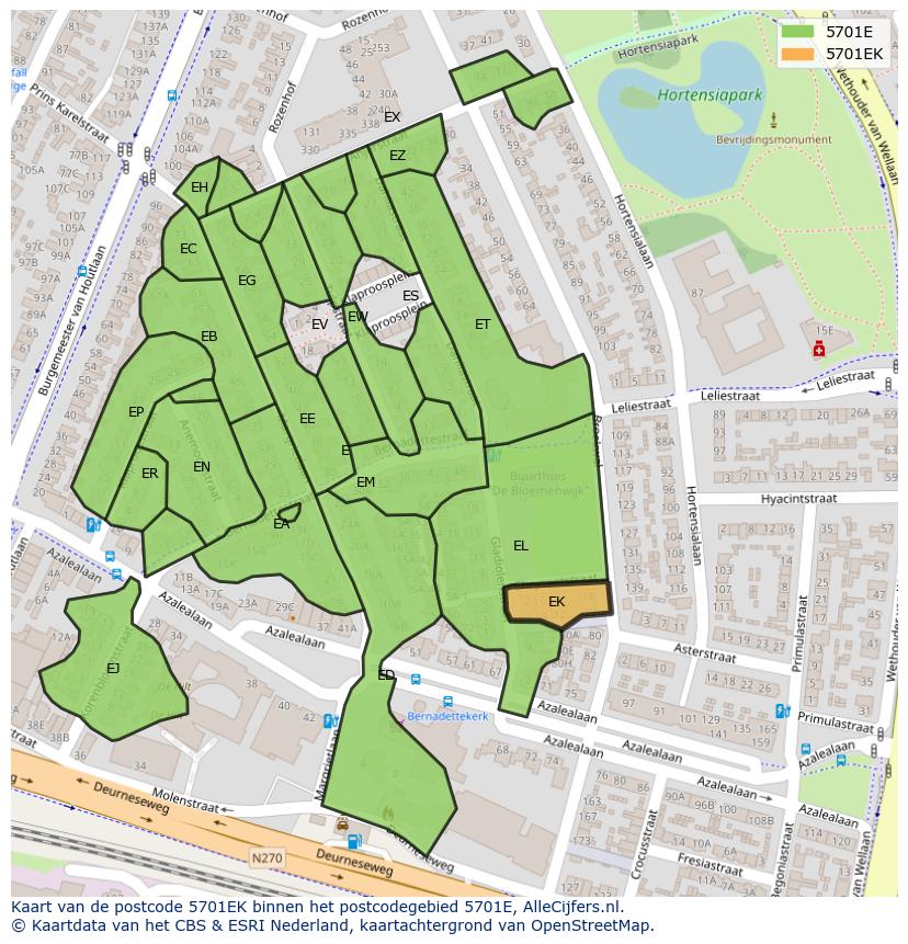 Afbeelding van het postcodegebied 5701 EK op de kaart.
