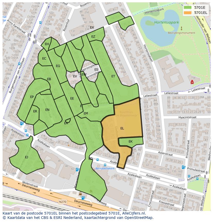 Afbeelding van het postcodegebied 5701 EL op de kaart.