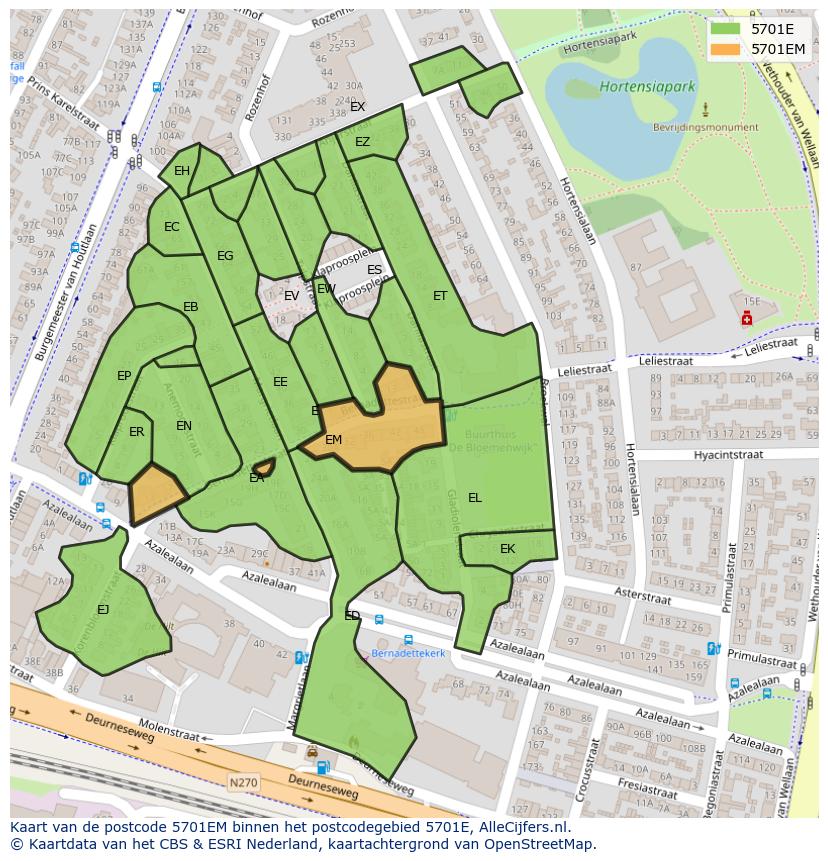 Afbeelding van het postcodegebied 5701 EM op de kaart.