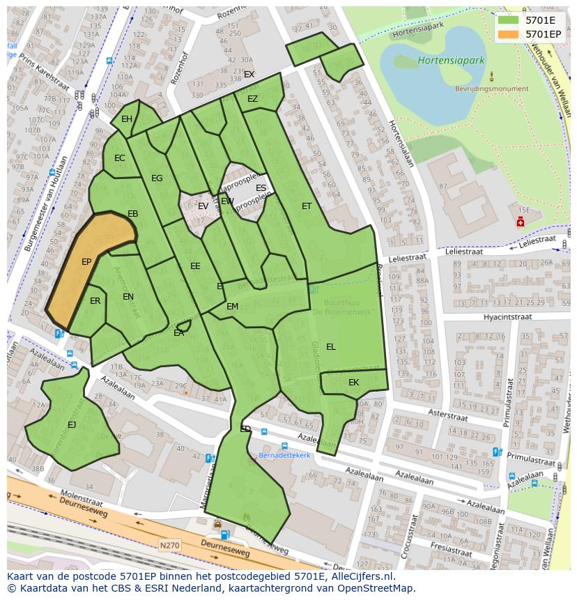 Afbeelding van het postcodegebied 5701 EP op de kaart.