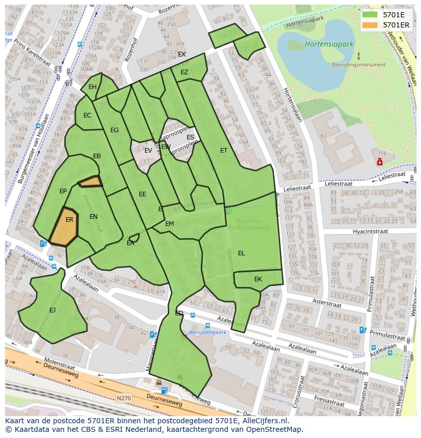 Afbeelding van het postcodegebied 5701 ER op de kaart.