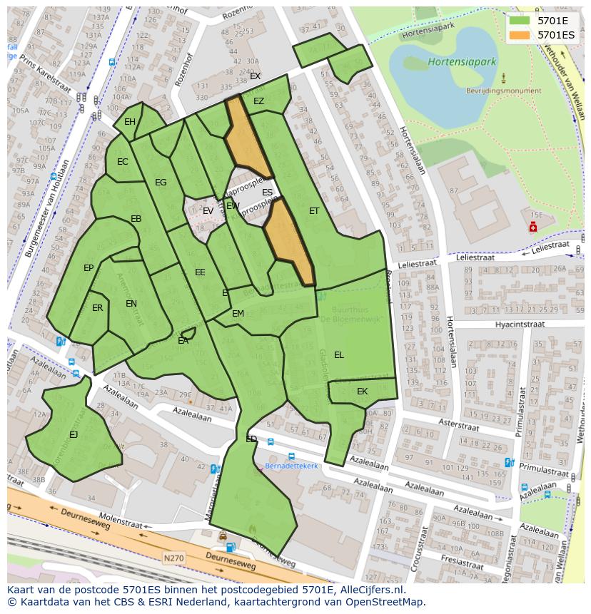 Afbeelding van het postcodegebied 5701 ES op de kaart.