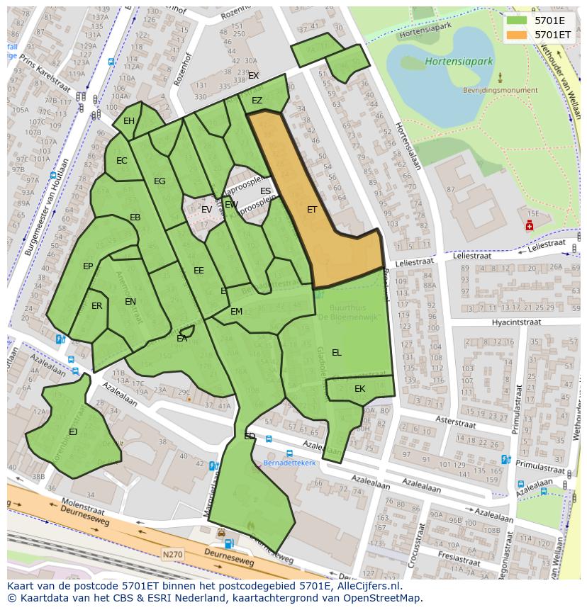 Afbeelding van het postcodegebied 5701 ET op de kaart.