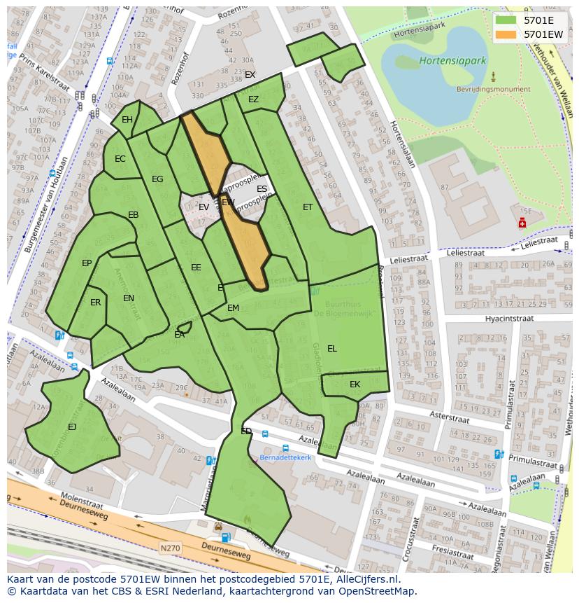 Afbeelding van het postcodegebied 5701 EW op de kaart.