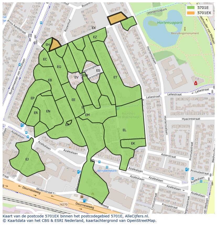 Afbeelding van het postcodegebied 5701 EX op de kaart.