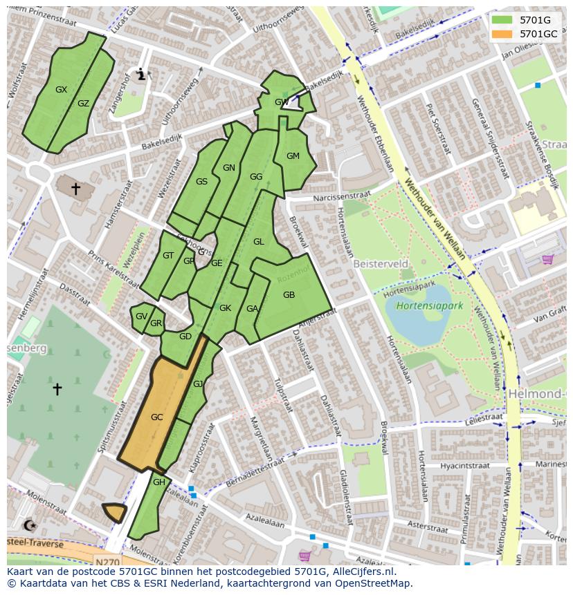 Afbeelding van het postcodegebied 5701 GC op de kaart.