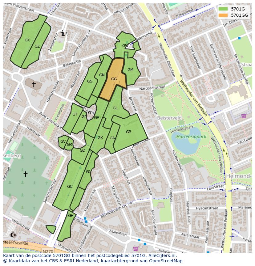 Afbeelding van het postcodegebied 5701 GG op de kaart.