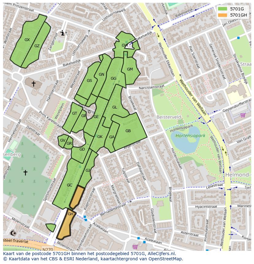 Afbeelding van het postcodegebied 5701 GH op de kaart.
