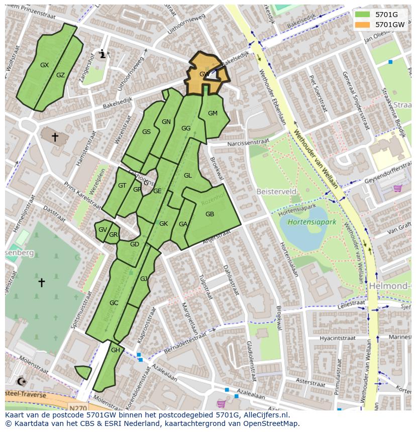 Afbeelding van het postcodegebied 5701 GW op de kaart.