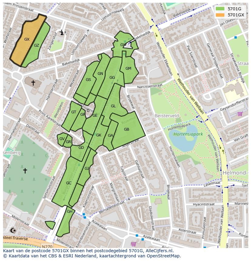 Afbeelding van het postcodegebied 5701 GX op de kaart.