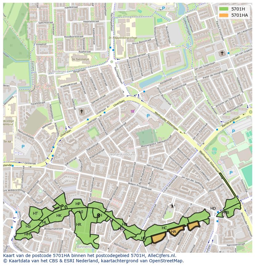 Afbeelding van het postcodegebied 5701 HA op de kaart.