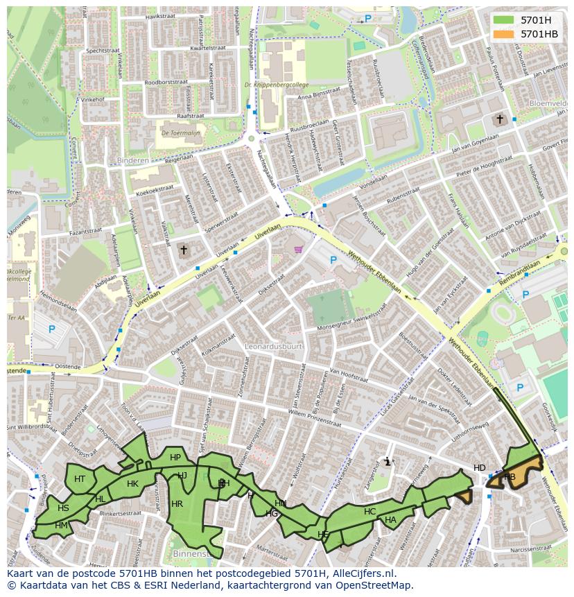 Afbeelding van het postcodegebied 5701 HB op de kaart.