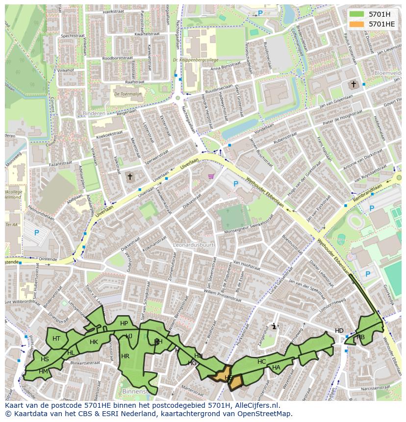 Afbeelding van het postcodegebied 5701 HE op de kaart.