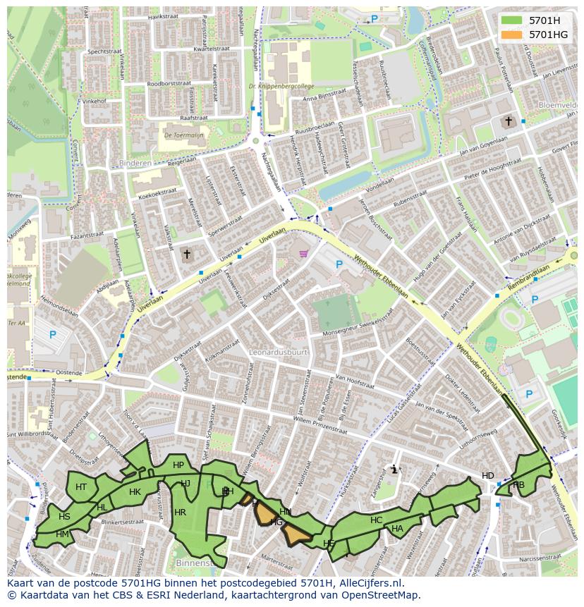 Afbeelding van het postcodegebied 5701 HG op de kaart.