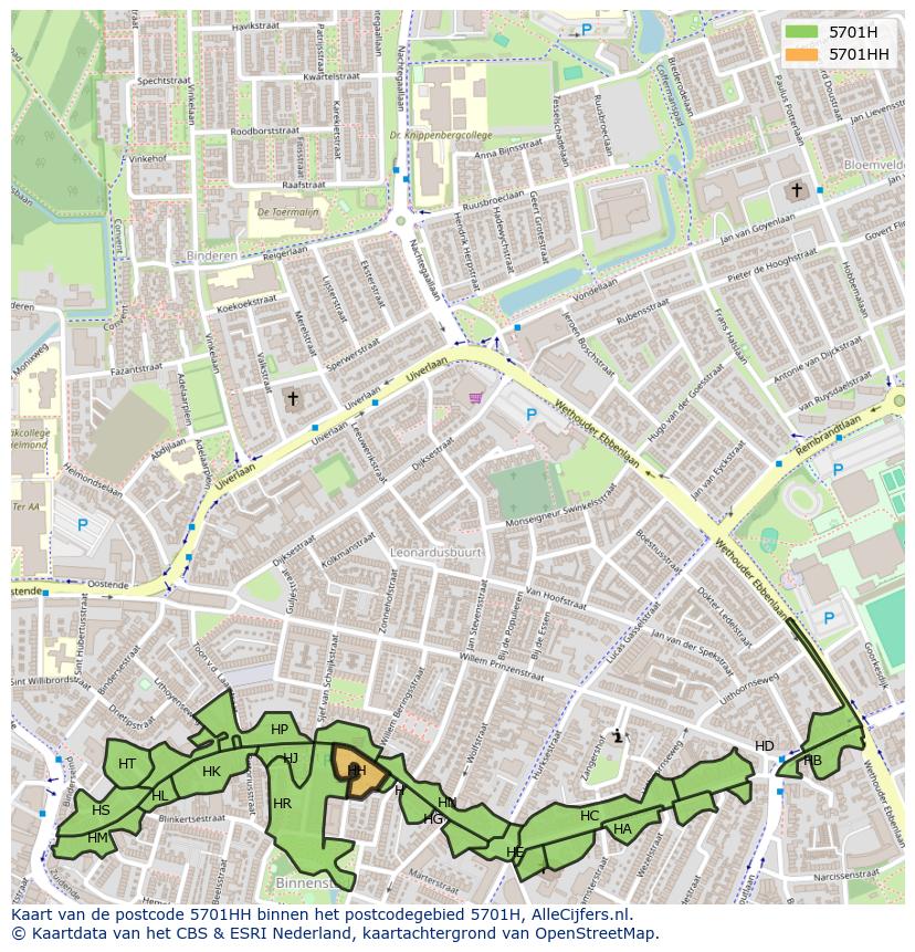 Afbeelding van het postcodegebied 5701 HH op de kaart.