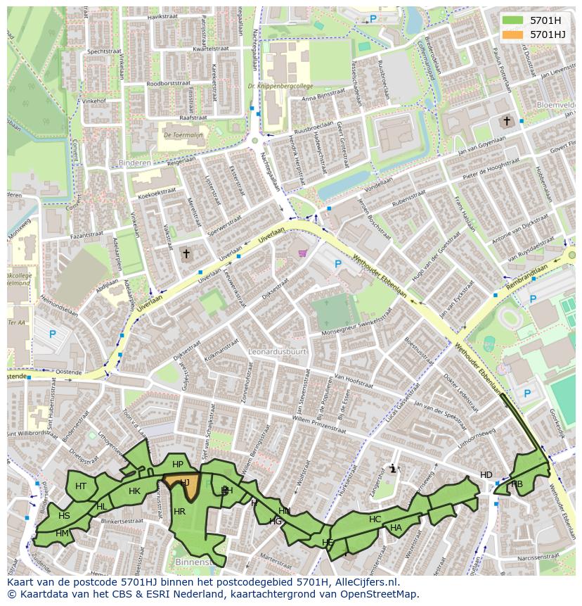 Afbeelding van het postcodegebied 5701 HJ op de kaart.