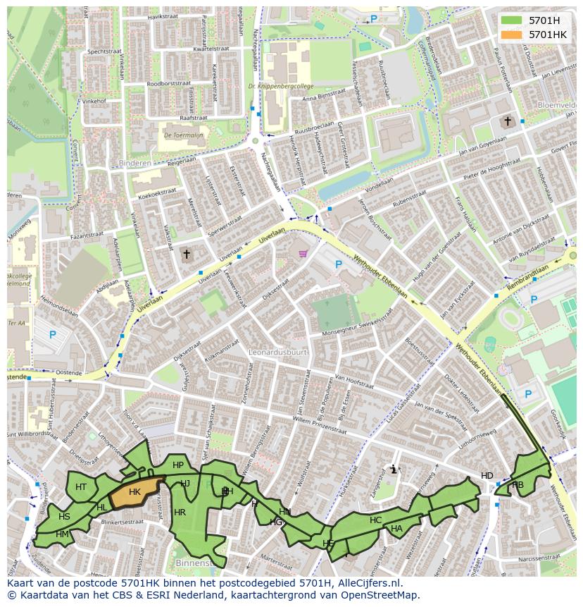 Afbeelding van het postcodegebied 5701 HK op de kaart.