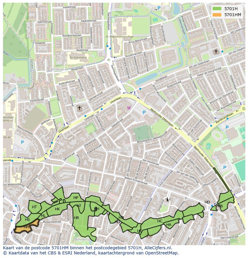 Afbeelding van het postcodegebied 5701 HM op de kaart.