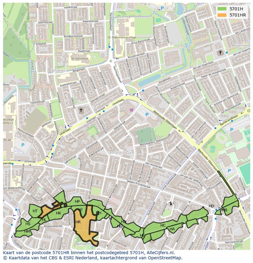 Afbeelding van het postcodegebied 5701 HR op de kaart.
