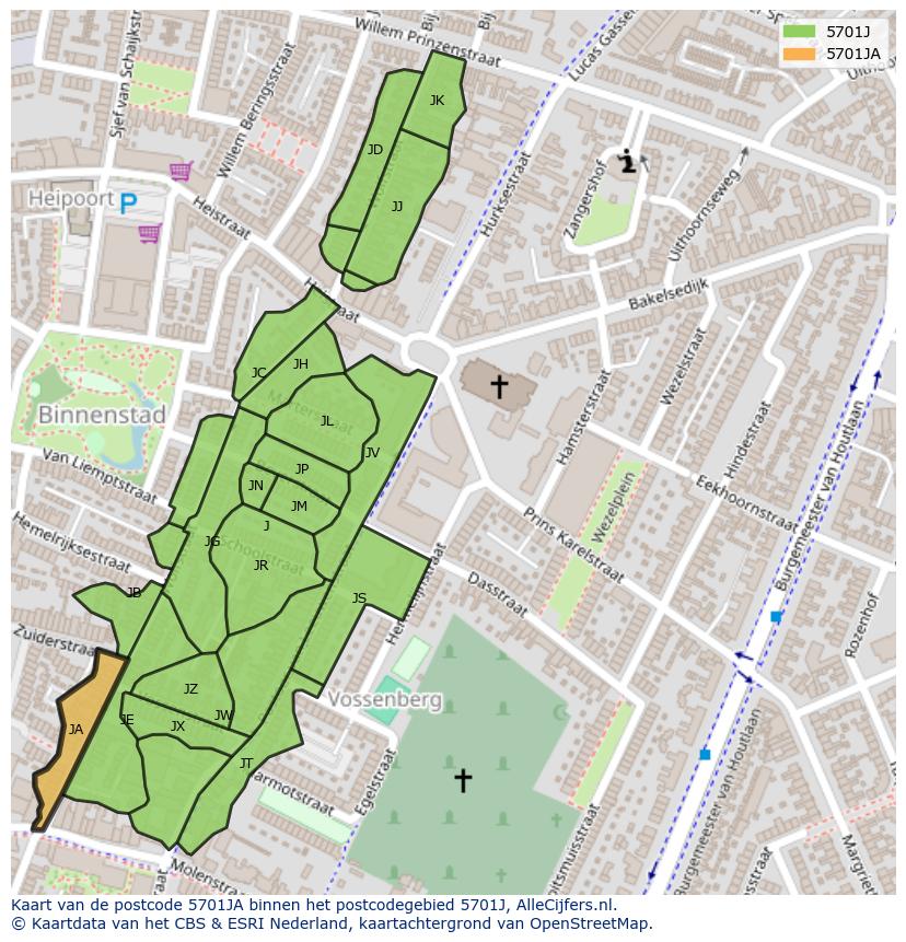 Afbeelding van het postcodegebied 5701 JA op de kaart.