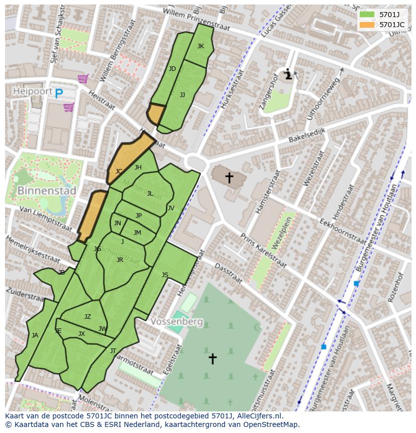 Afbeelding van het postcodegebied 5701 JC op de kaart.