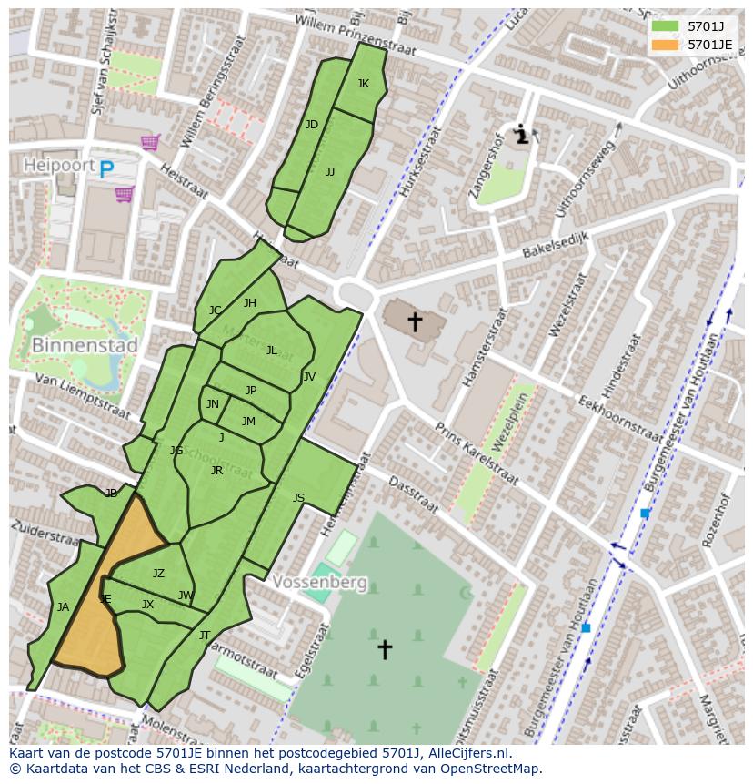 Afbeelding van het postcodegebied 5701 JE op de kaart.