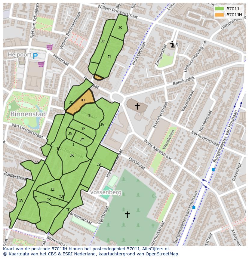 Afbeelding van het postcodegebied 5701 JH op de kaart.