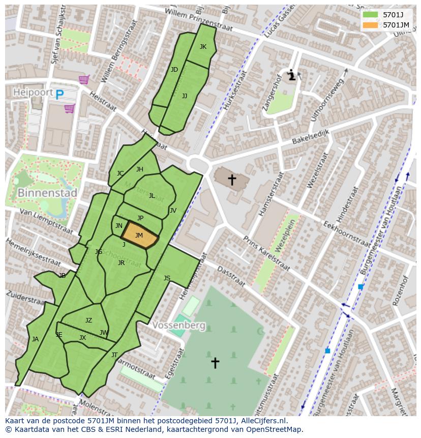 Afbeelding van het postcodegebied 5701 JM op de kaart.
