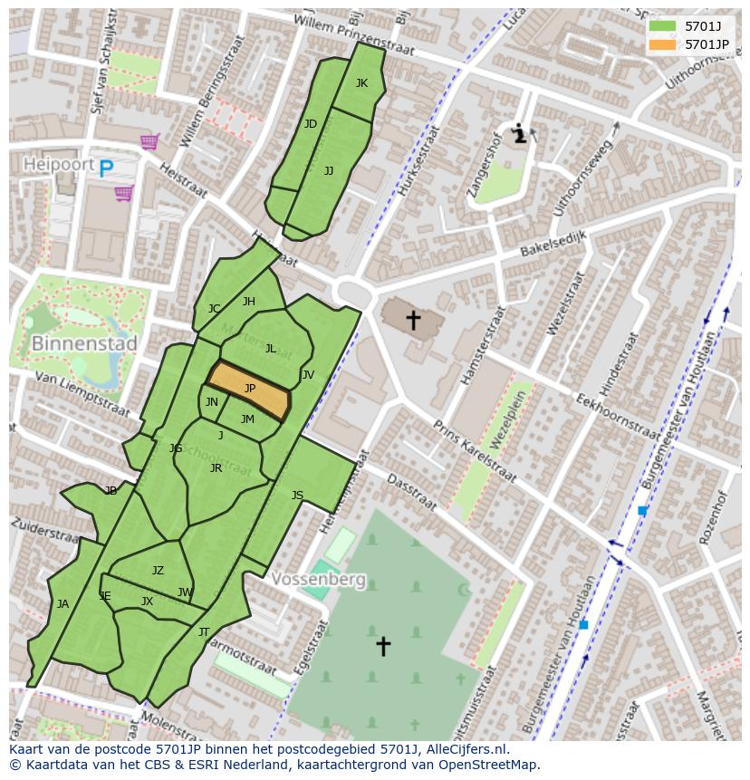 Afbeelding van het postcodegebied 5701 JP op de kaart.