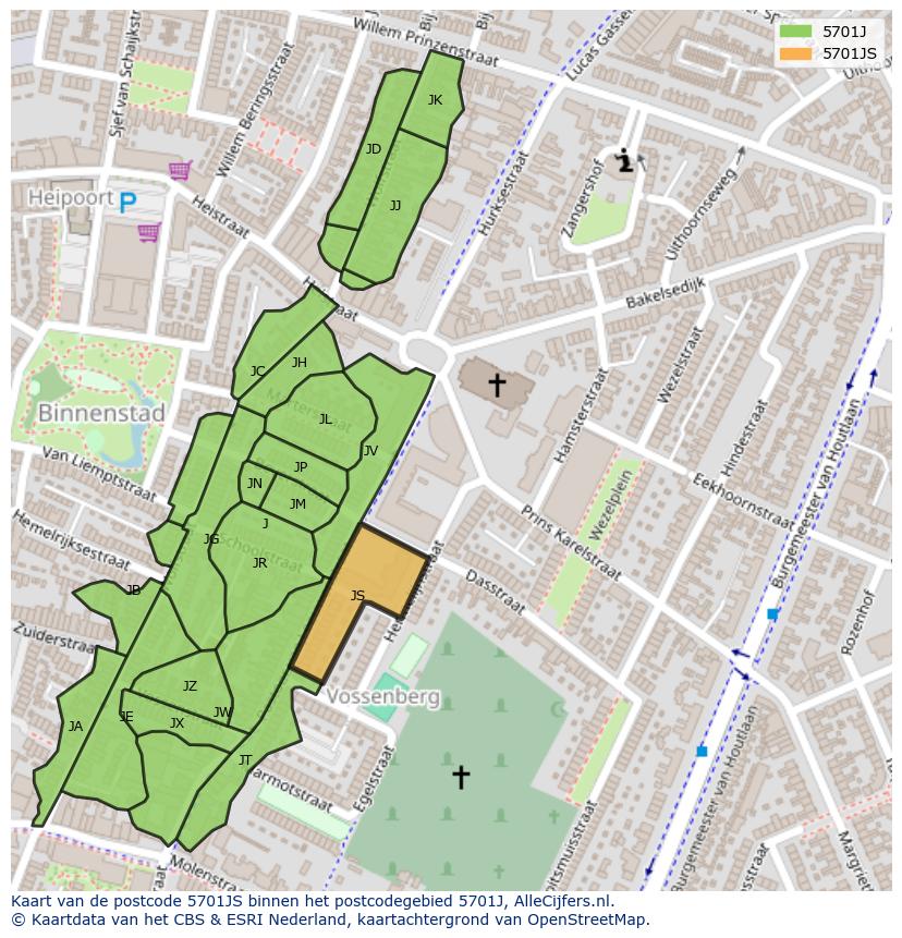Afbeelding van het postcodegebied 5701 JS op de kaart.