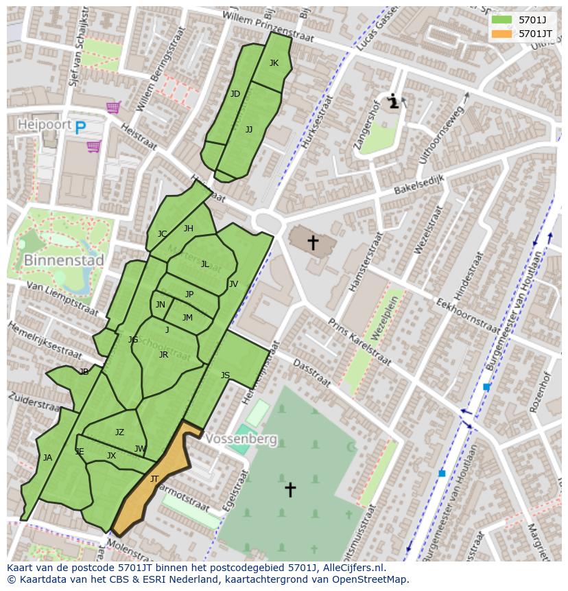 Afbeelding van het postcodegebied 5701 JT op de kaart.