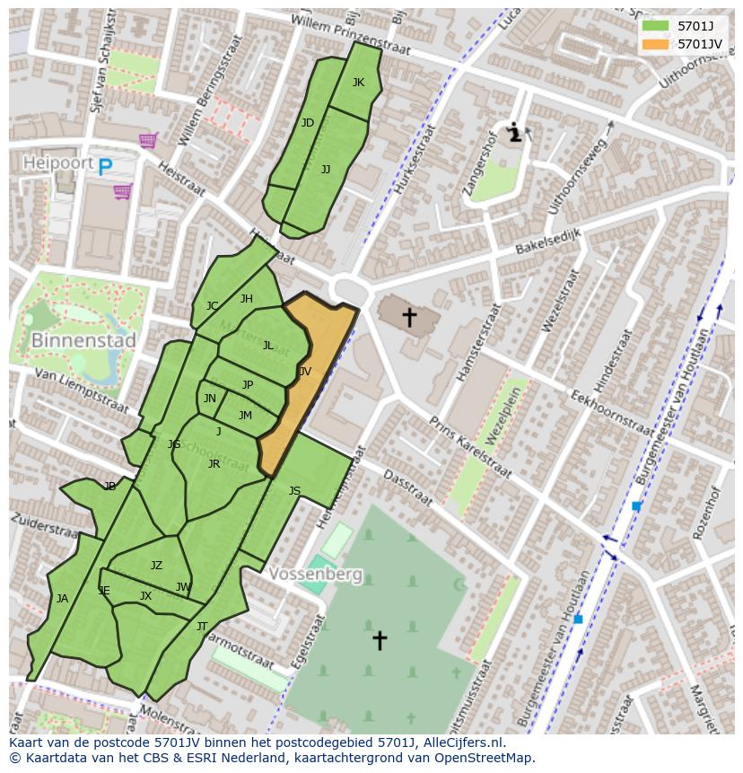 Afbeelding van het postcodegebied 5701 JV op de kaart.