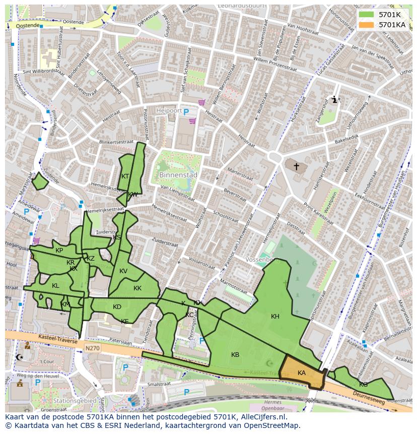 Afbeelding van het postcodegebied 5701 KA op de kaart.